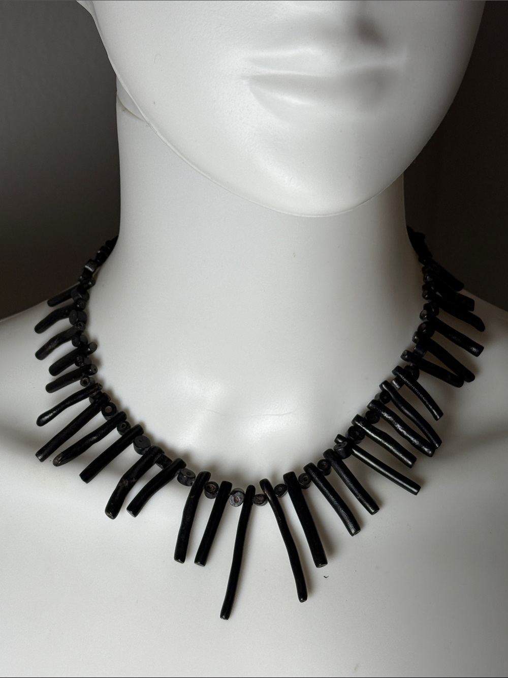 Vintage Black Coral Tribal Spike Necklace